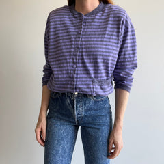 1980s Striped Button Up Single Pocket Knit Sweater with Shoulder Pads by Contempo (Who Remembers?!)