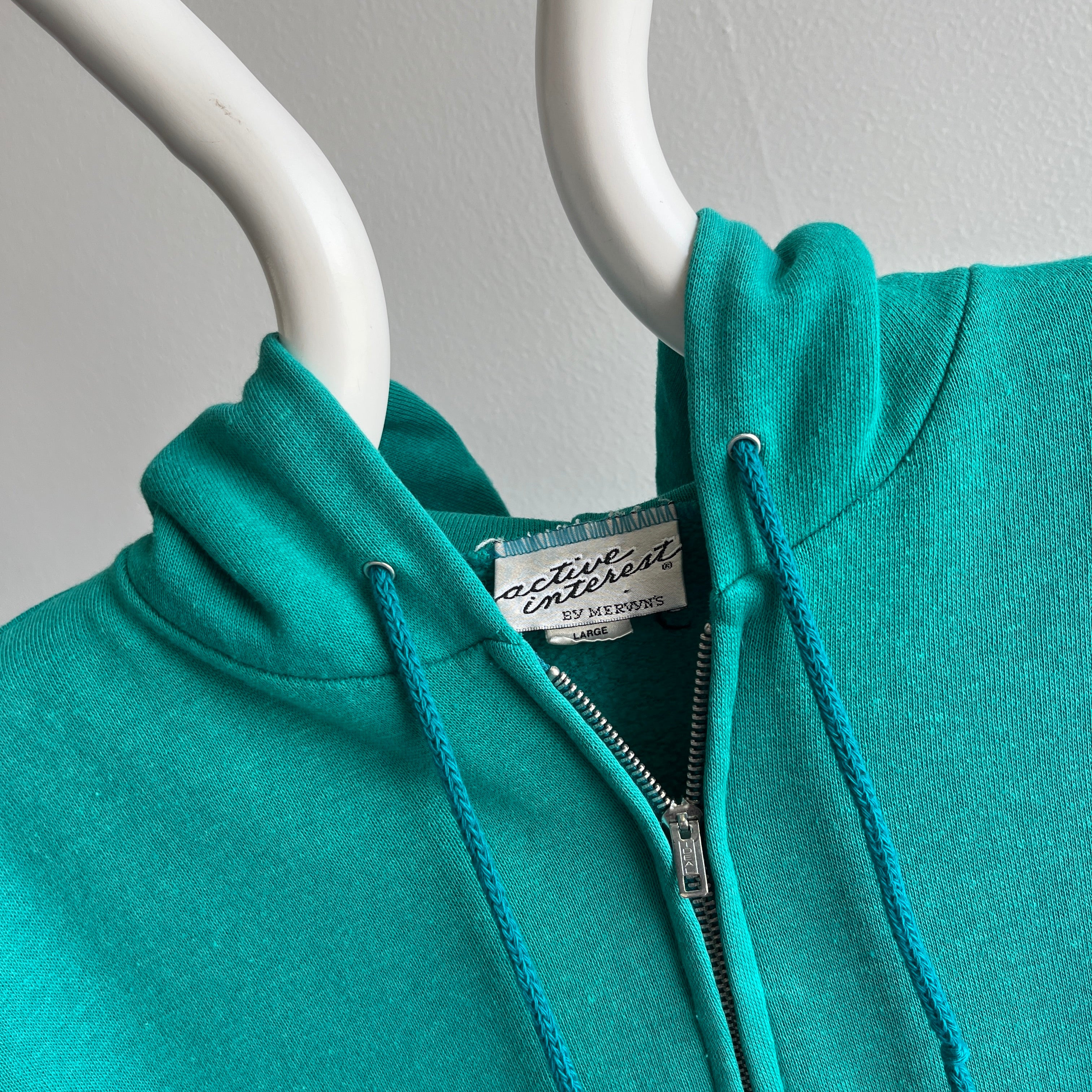 1980s Super Soft - Super, Duper - Teal Zip Up Hoodie