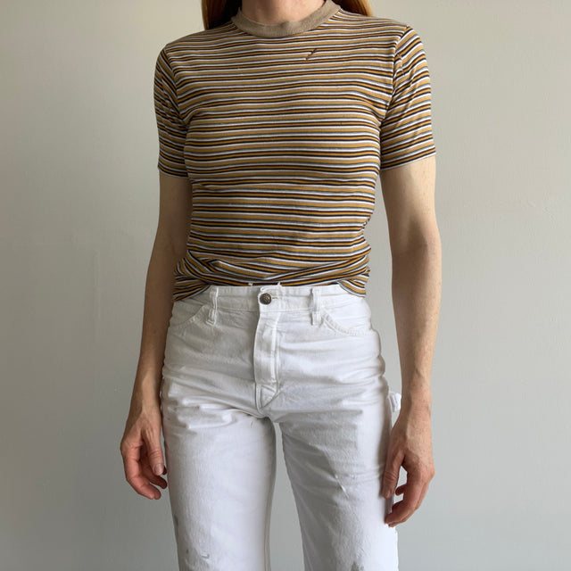 1970s Striped Neutrals Earth Tones Smaller T-Shirt