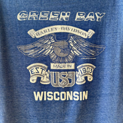1982 Paper Thin Harley T Shirt Green Bay Wisconsin - GOLD