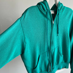 1980s Super Soft - Super, Duper - Teal Zip Up Hoodie