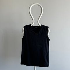 1980s USA Made GAP Cotton V-Neck Blank Black Tank Top