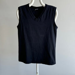 1980s USA Made GAP Cotton V-Neck Blank Black Tank Top