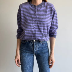 1980s Striped Button Up Single Pocket Knit Sweater with Shoulder Pads by Contempo (Who Remembers?!)