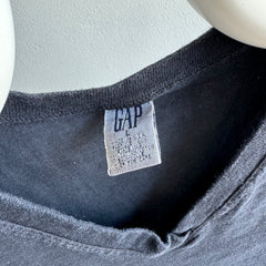 1980s USA Made GAP Cotton V-Neck Blank Black Tank Top