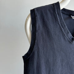 1980s USA Made GAP Cotton V-Neck Blank Black Tank Top