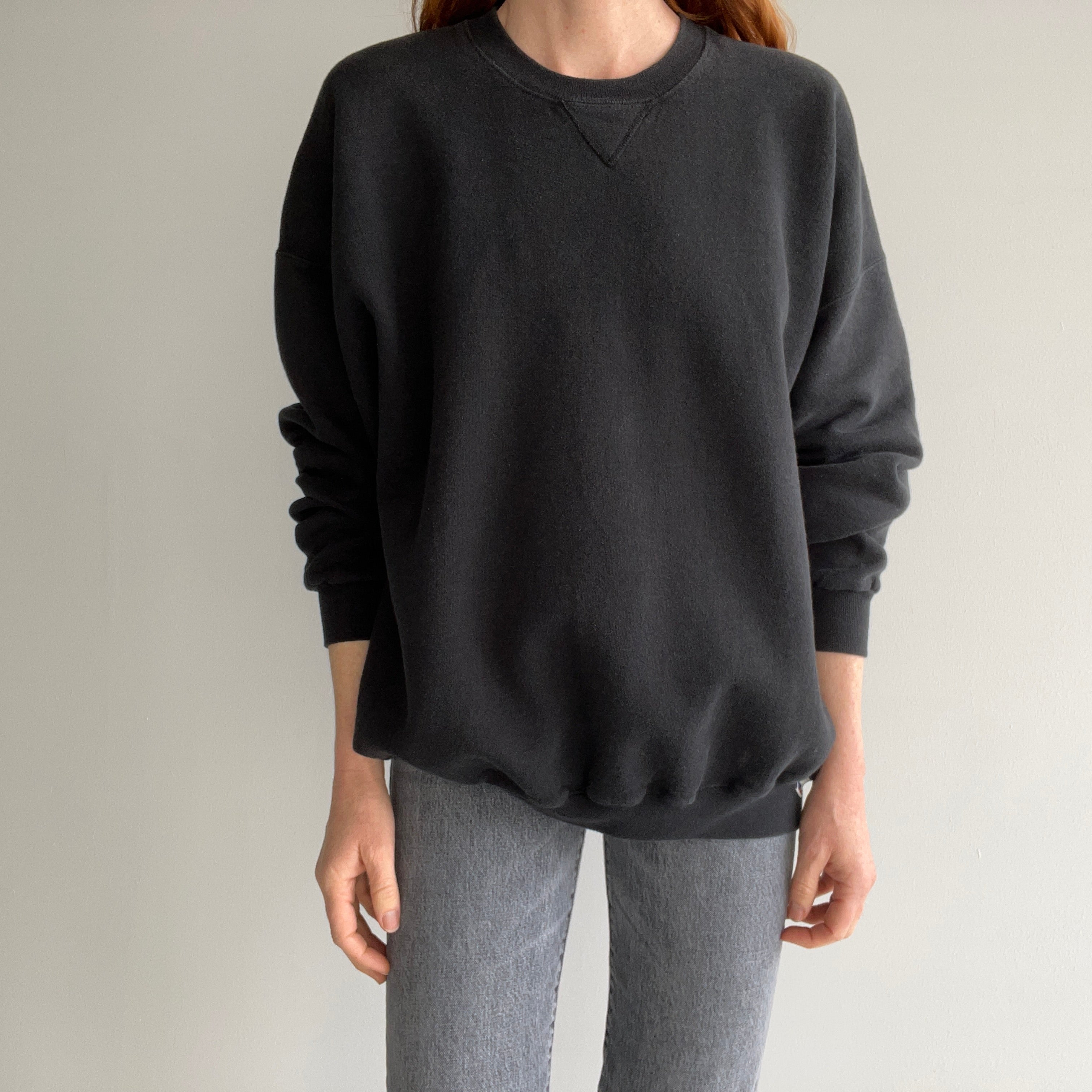 1990s Larger Medium Weight Blank Black Single V Sweatshirt by Russell