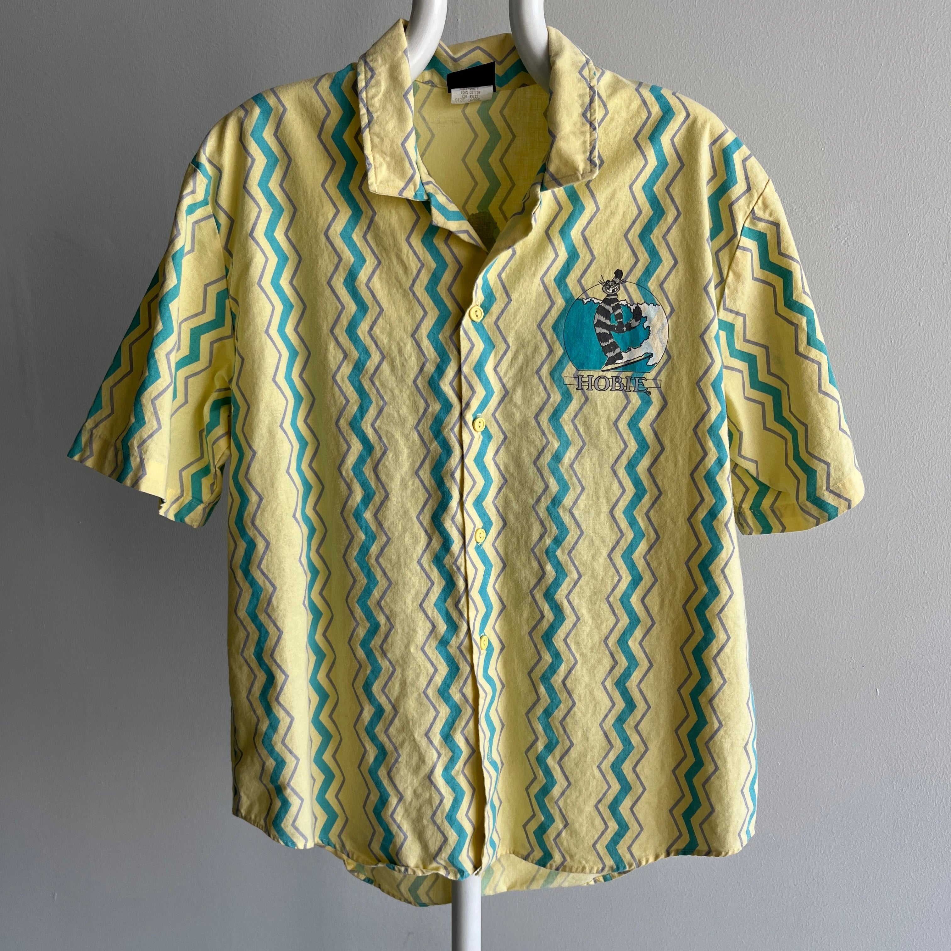 1980s Hobie BACKSIDE!!!!!! Short Sleeve Button Up Cotton T-Shirt - OMFG