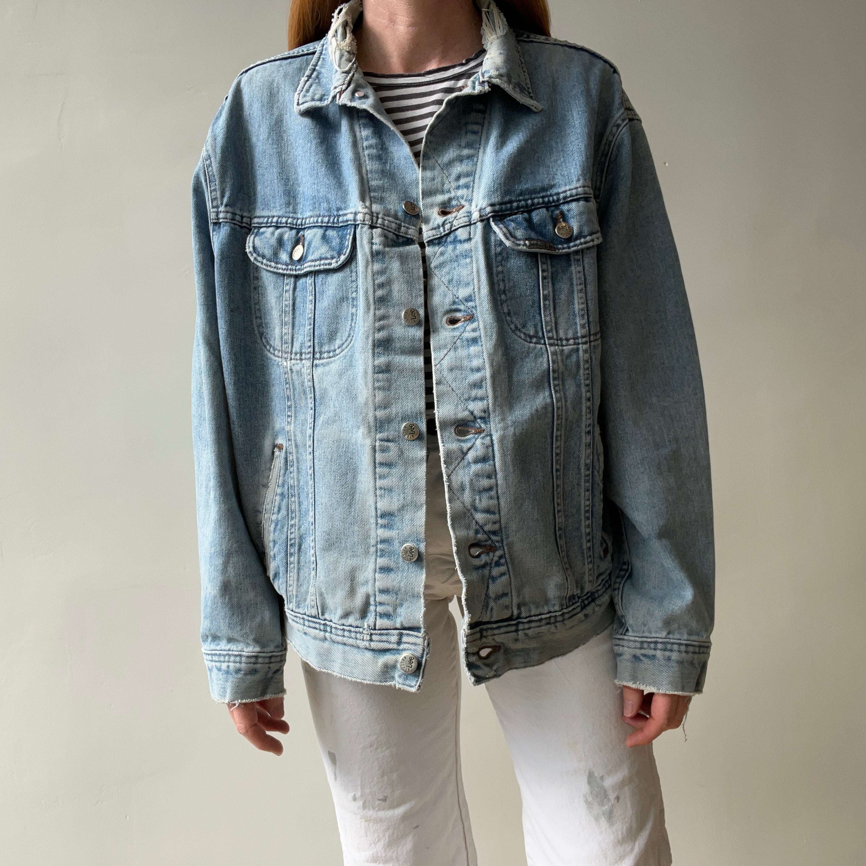 1990/2000s Riveted Lee Beat Up and Thrashed Beyond Denim Jean Jacket - Soft and Slouchy