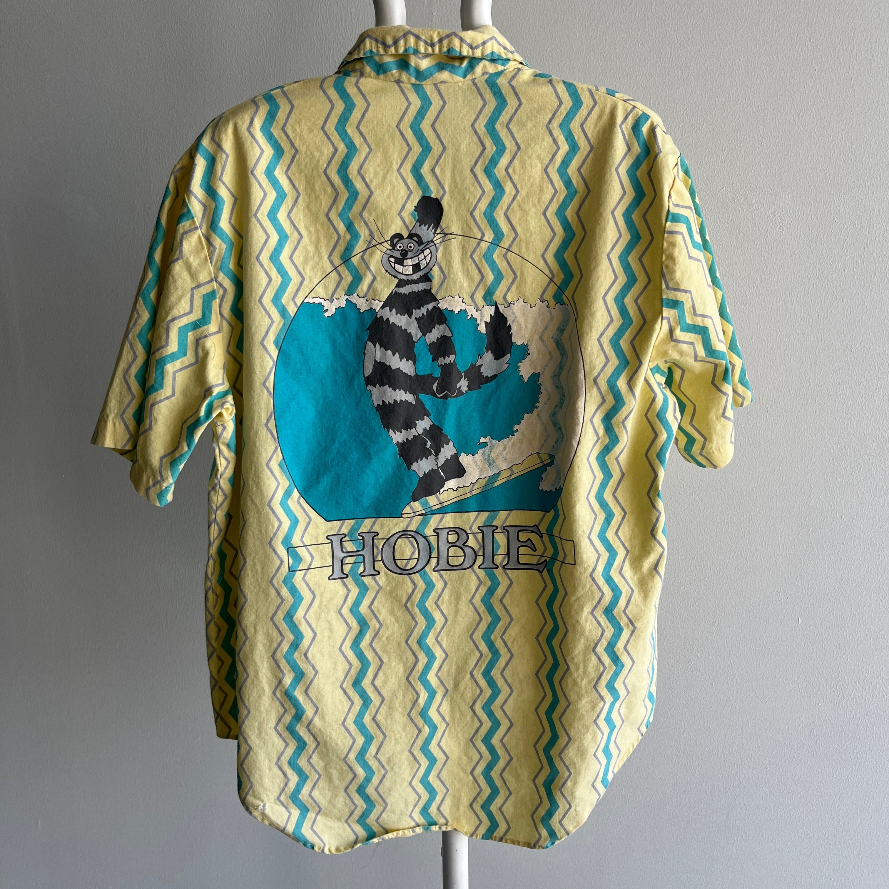 1980s Hobie BACKSIDE!!!!!! Short Sleeve Button Up Cotton T-Shirt - OMFG