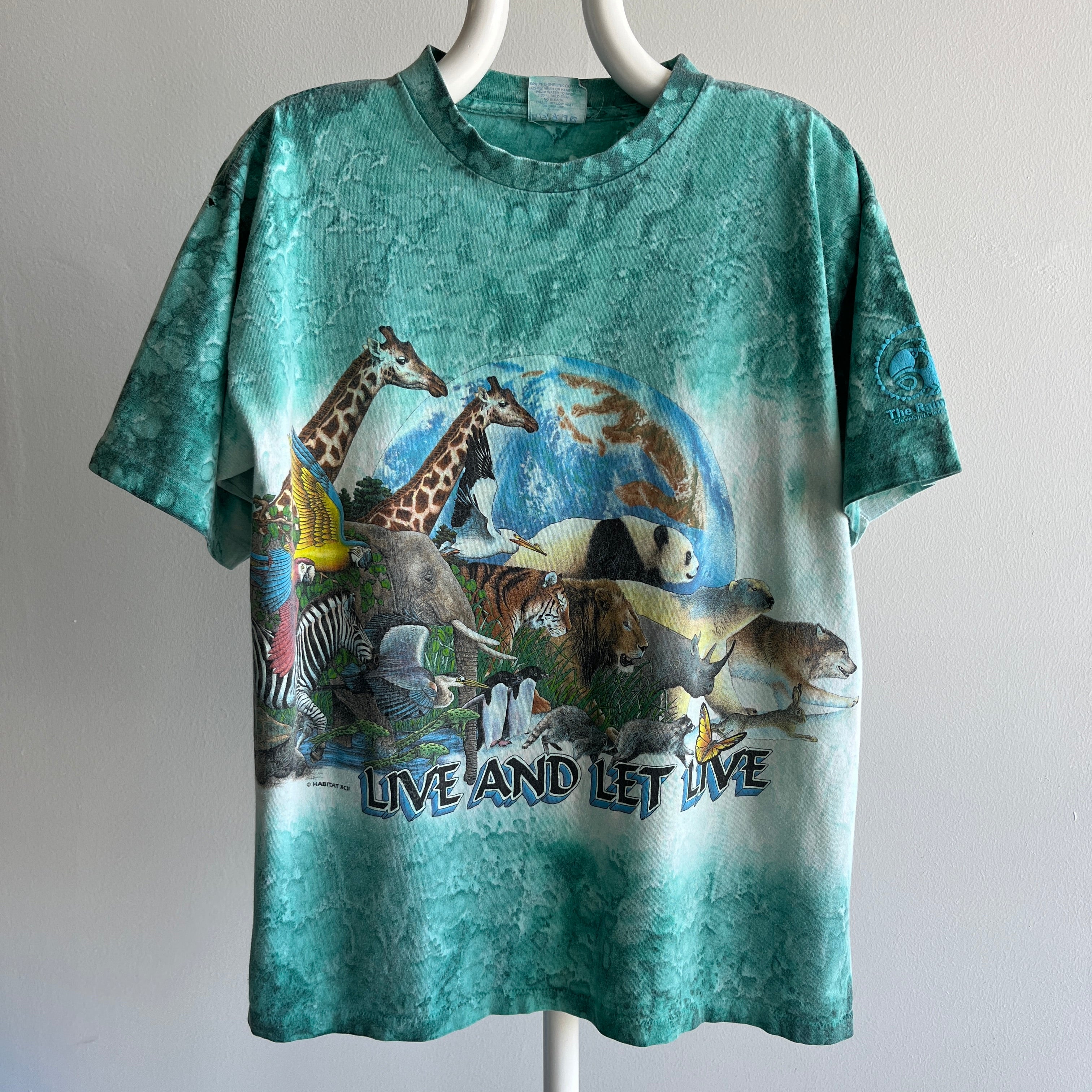 1990 Live and Let Live Habitat Rainforest Tie Dye Wrap Around Animal T-Shirt - !!!!!!!!!