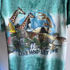 1990 Live and Let Live Habitat Rainforest Tie Dye Wrap Around Animal T-Shirt - !!!!!!!!!