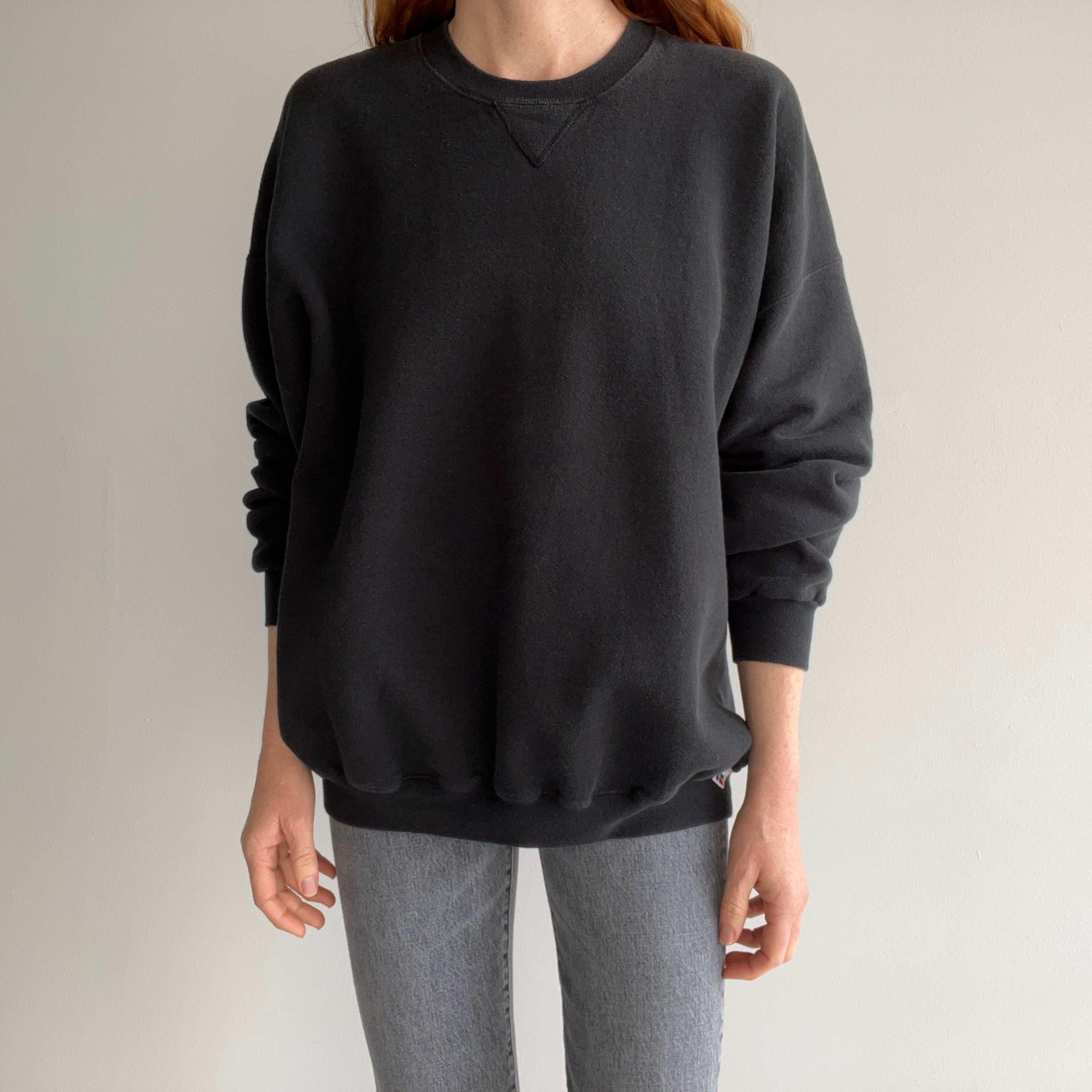 1990s Larger Medium Weight Blank Black Single V Sweatshirt by Russell