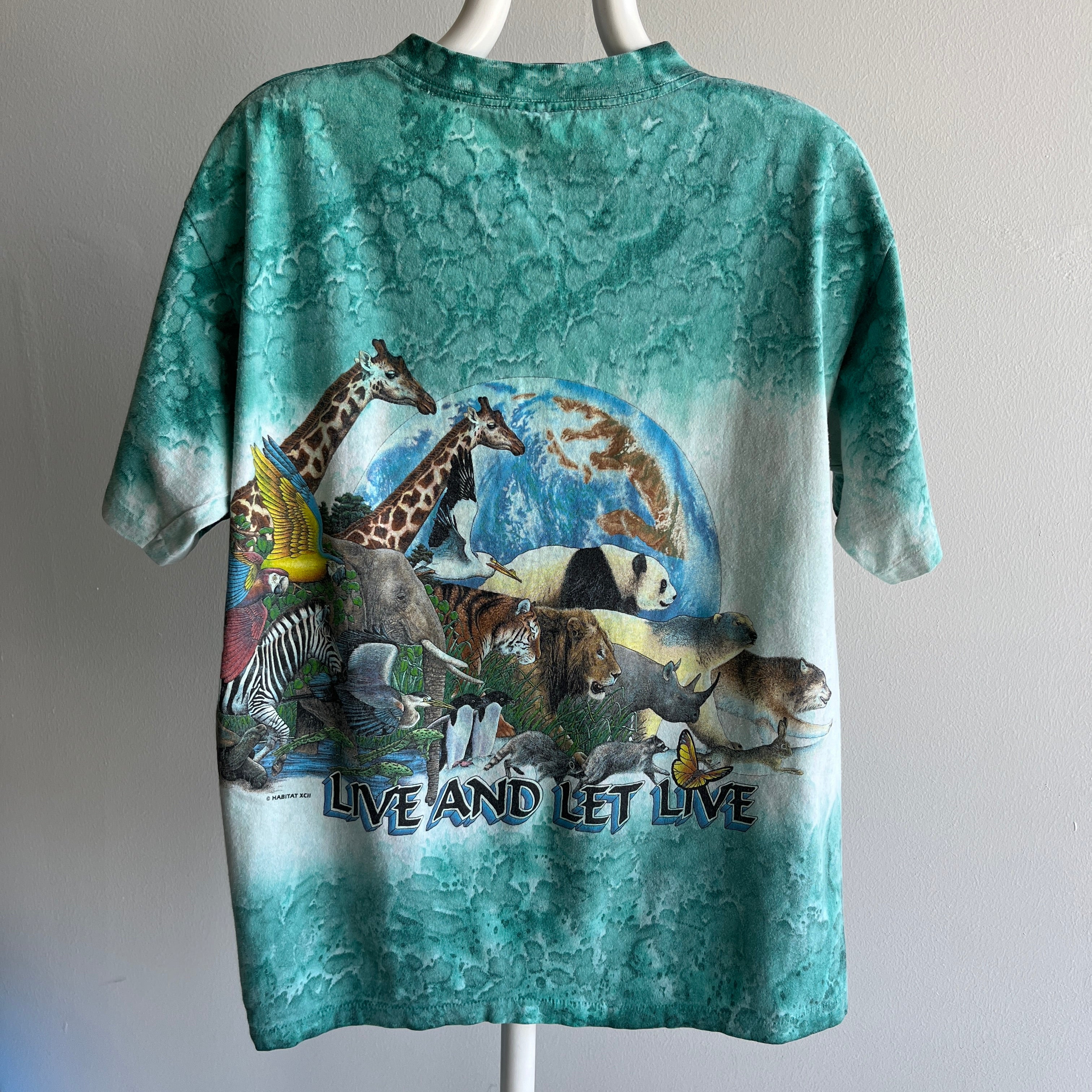 1990 Live and Let Live Habitat Rainforest Tie Dye Wrap Around Animal T-Shirt - !!!!!!!!!