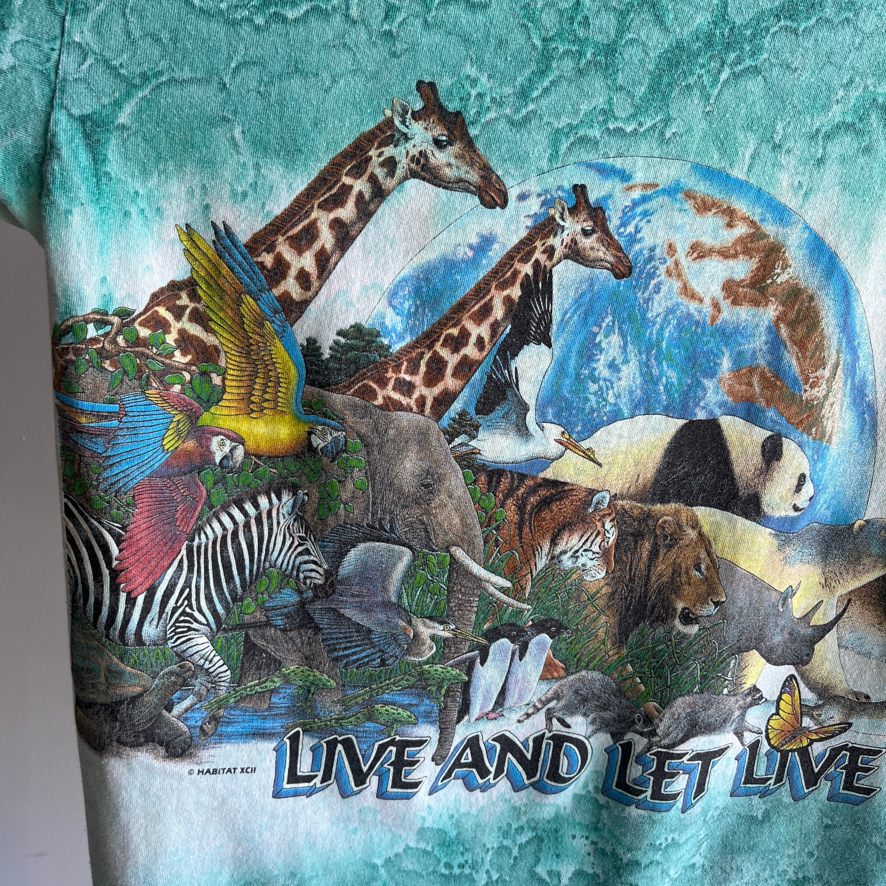 1990 Live and Let Live Habitat Rainforest Tie Dye Wrap Around Animal T-Shirt - !!!!!!!!!