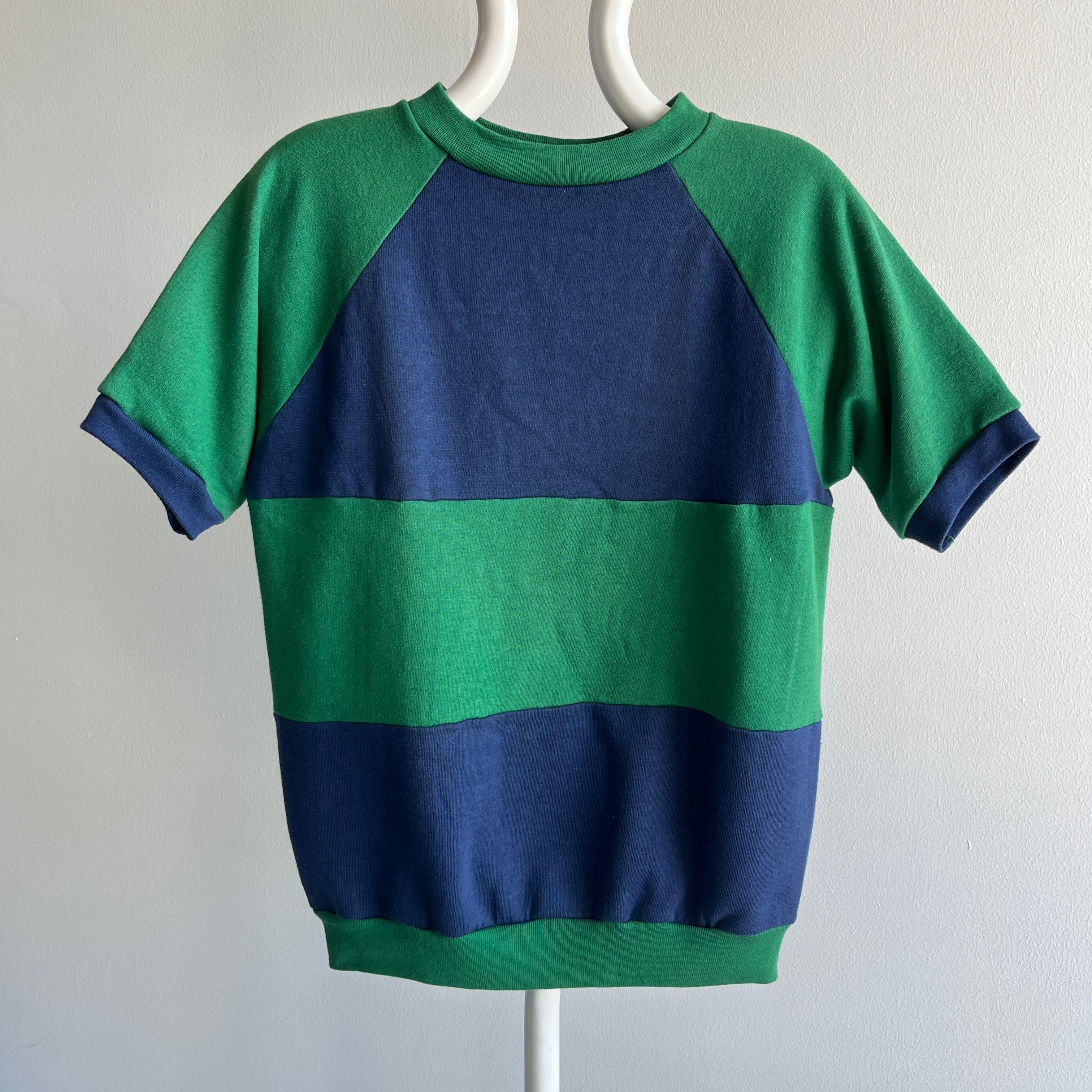 1970/80s Stallion by Healthknit Two Tone Blue and Green Warm Up Sweatshirt