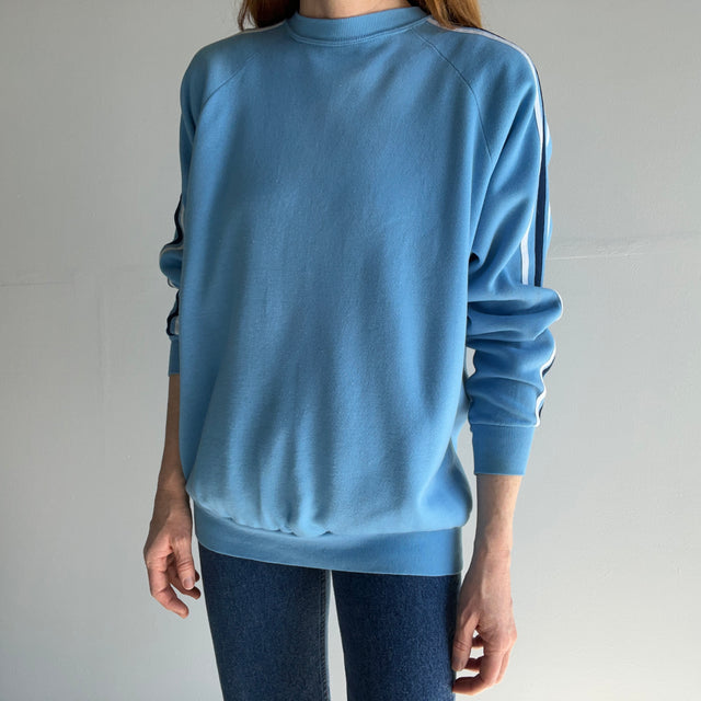 1970/80s Sleeve Stripe Sweatshirt in a Periwinkle-ish Blue