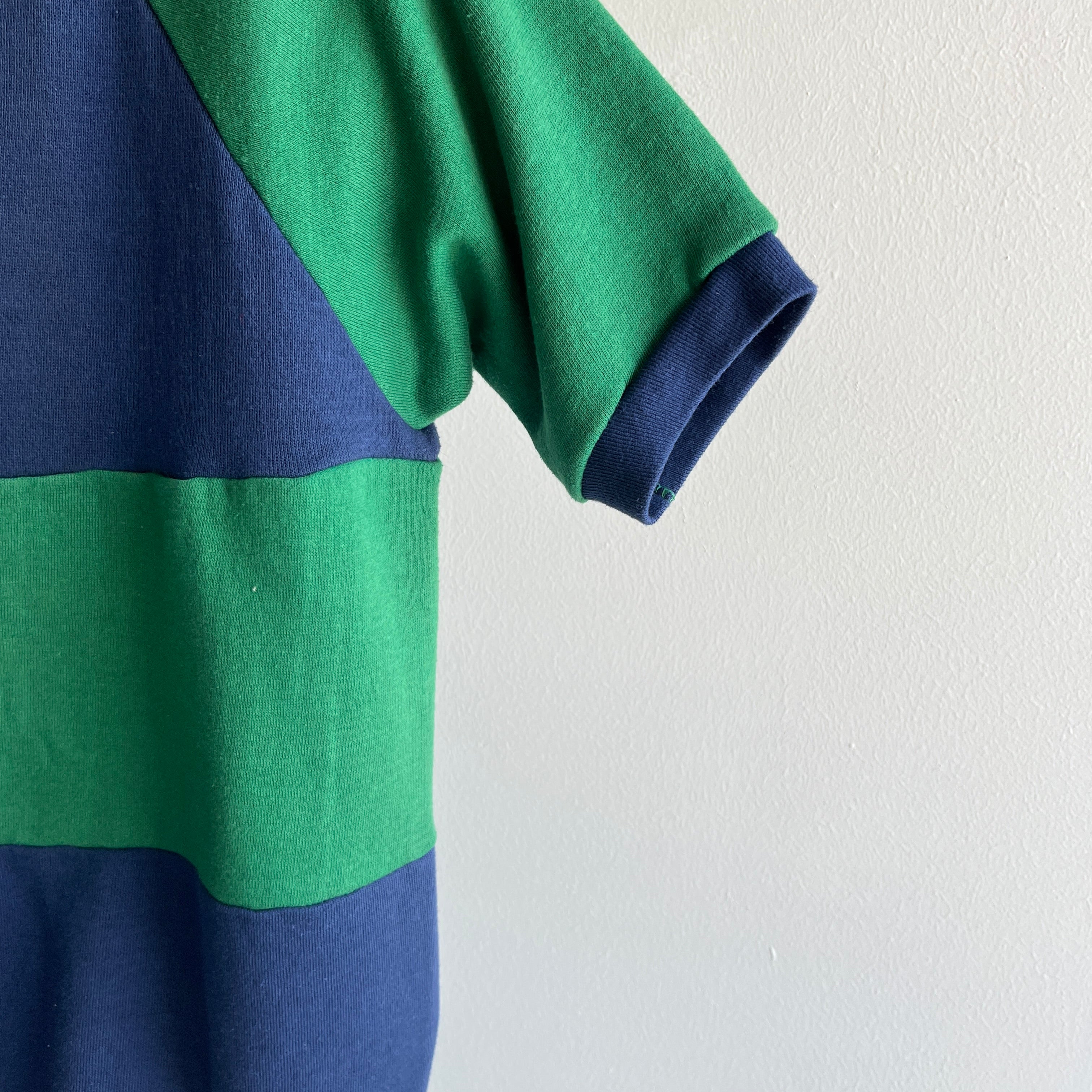 1970/80s Stallion by Healthknit Two Tone Blue and Green Warm Up Sweatshirt