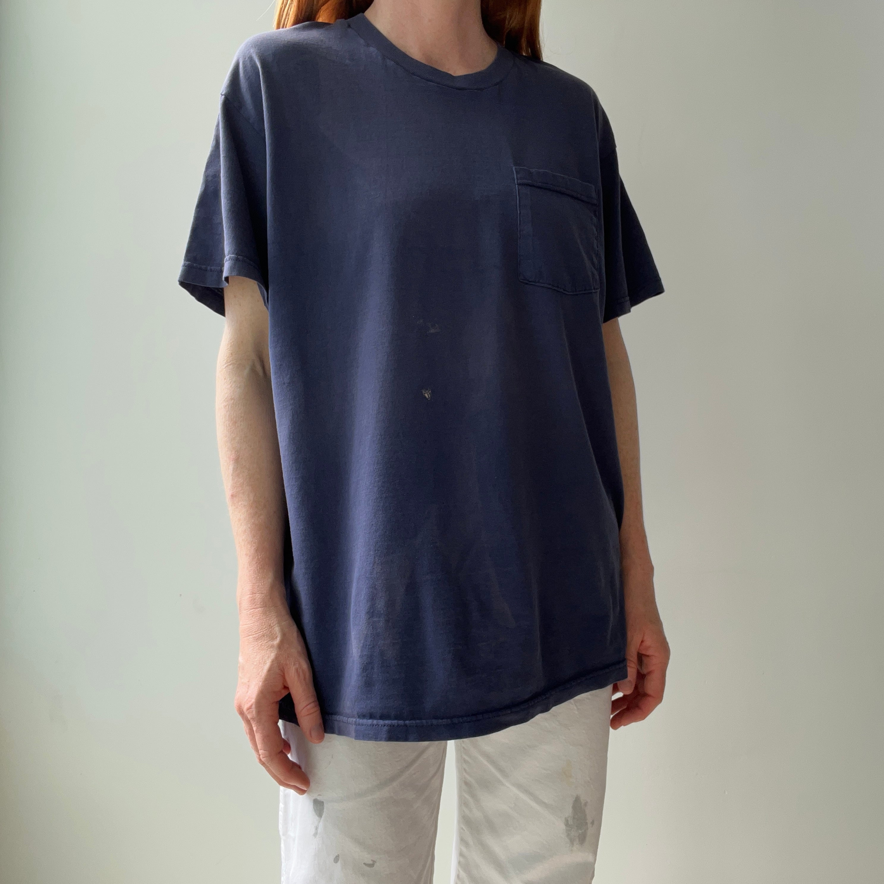 1990/2000s Epically Sun Faded and Worn DCQL Navy Pocket T-Shirt