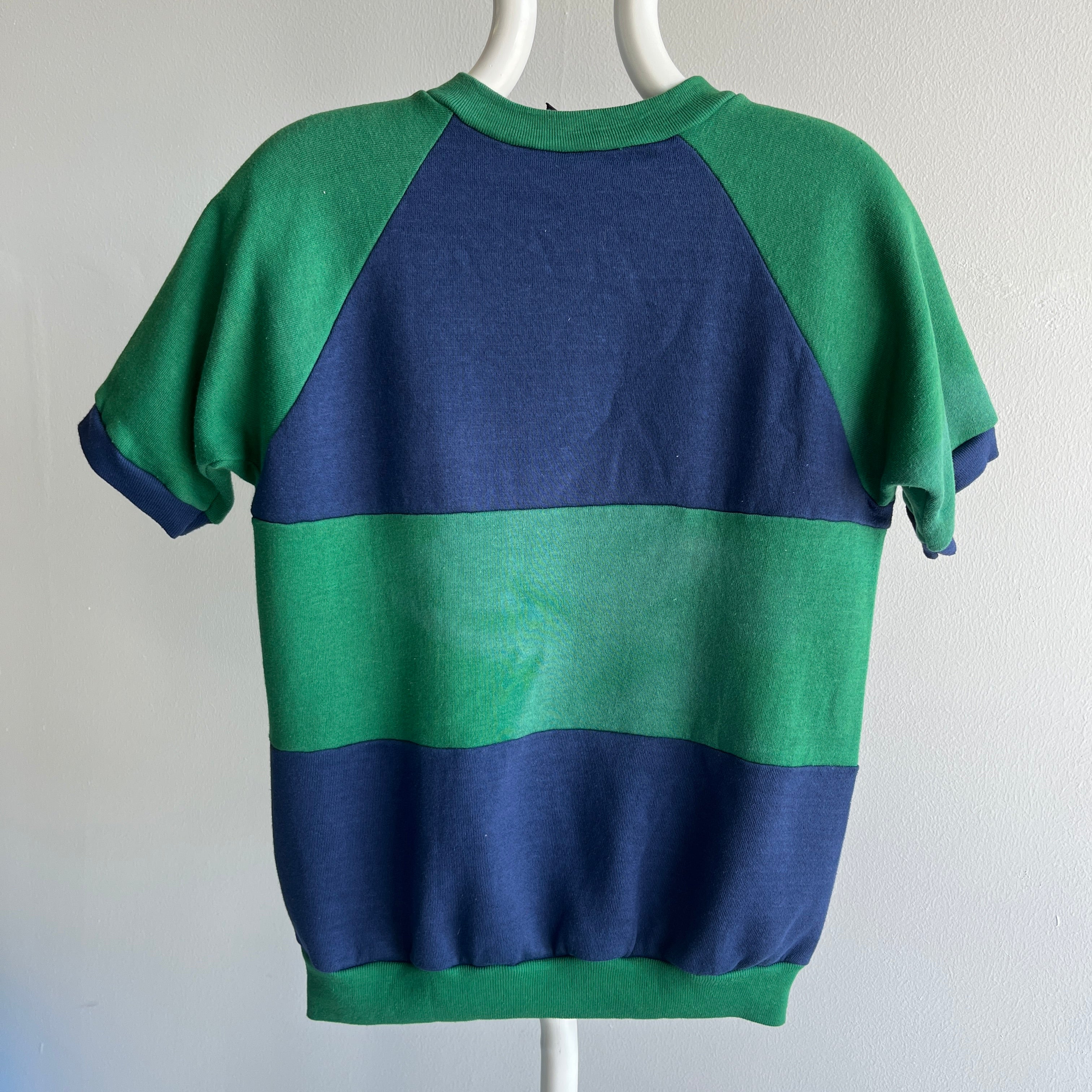 1970/80s Stallion by Healthknit Two Tone Blue and Green Warm Up Sweatshirt