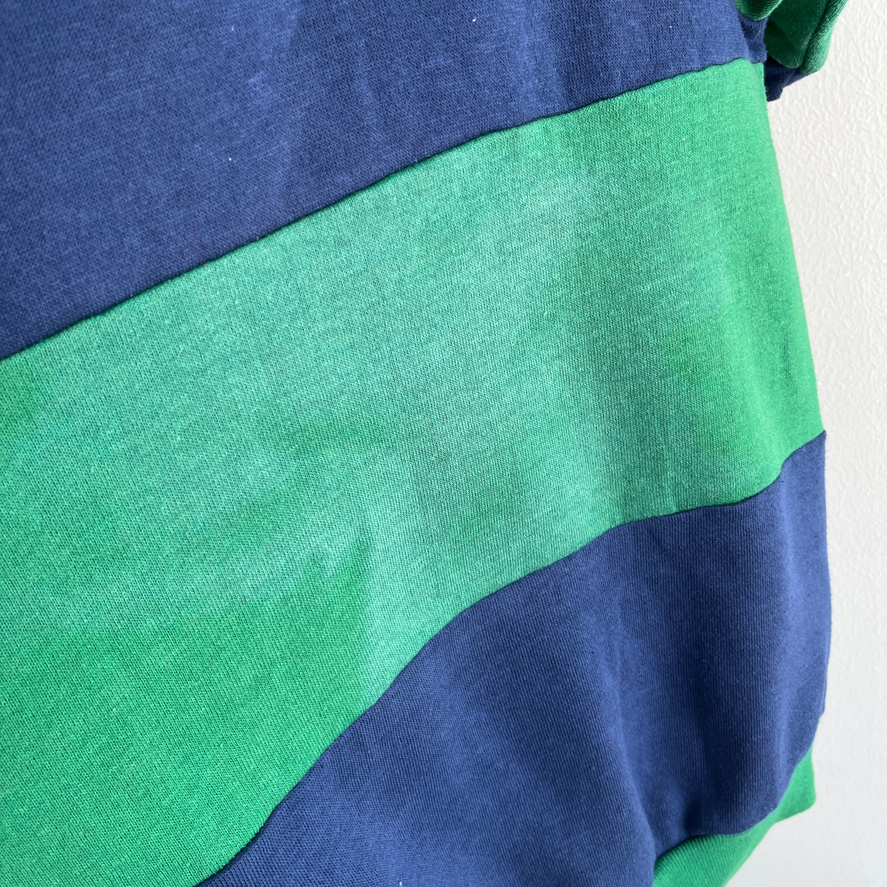 1970/80s Stallion by Healthknit Two Tone Blue and Green Warm Up Sweatshirt