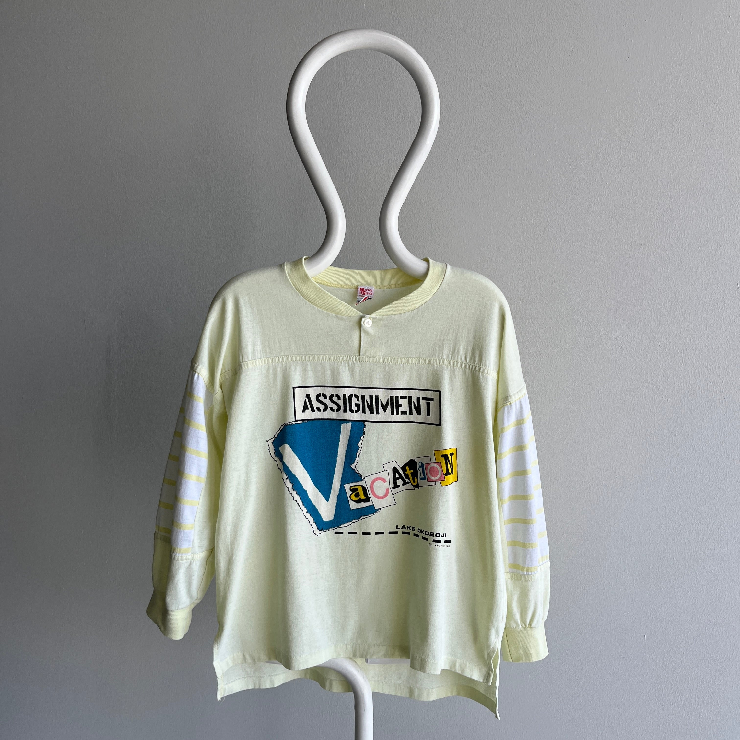 1980s Assignment: Vacation 3/4 Sleeve Extra Rad T-Shirt Lake OkoBoji