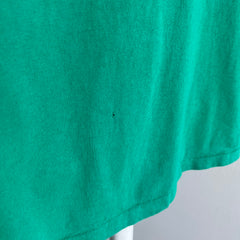 1980s Teel Green and Red Two Tone T-Shirt with Extreme Sun Fading