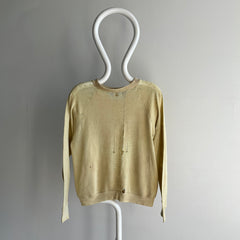 1970s Tissue Paper Thin and Sun Faded Blank Faded Khaki/Tan/English Breakfast with Milk Raglan