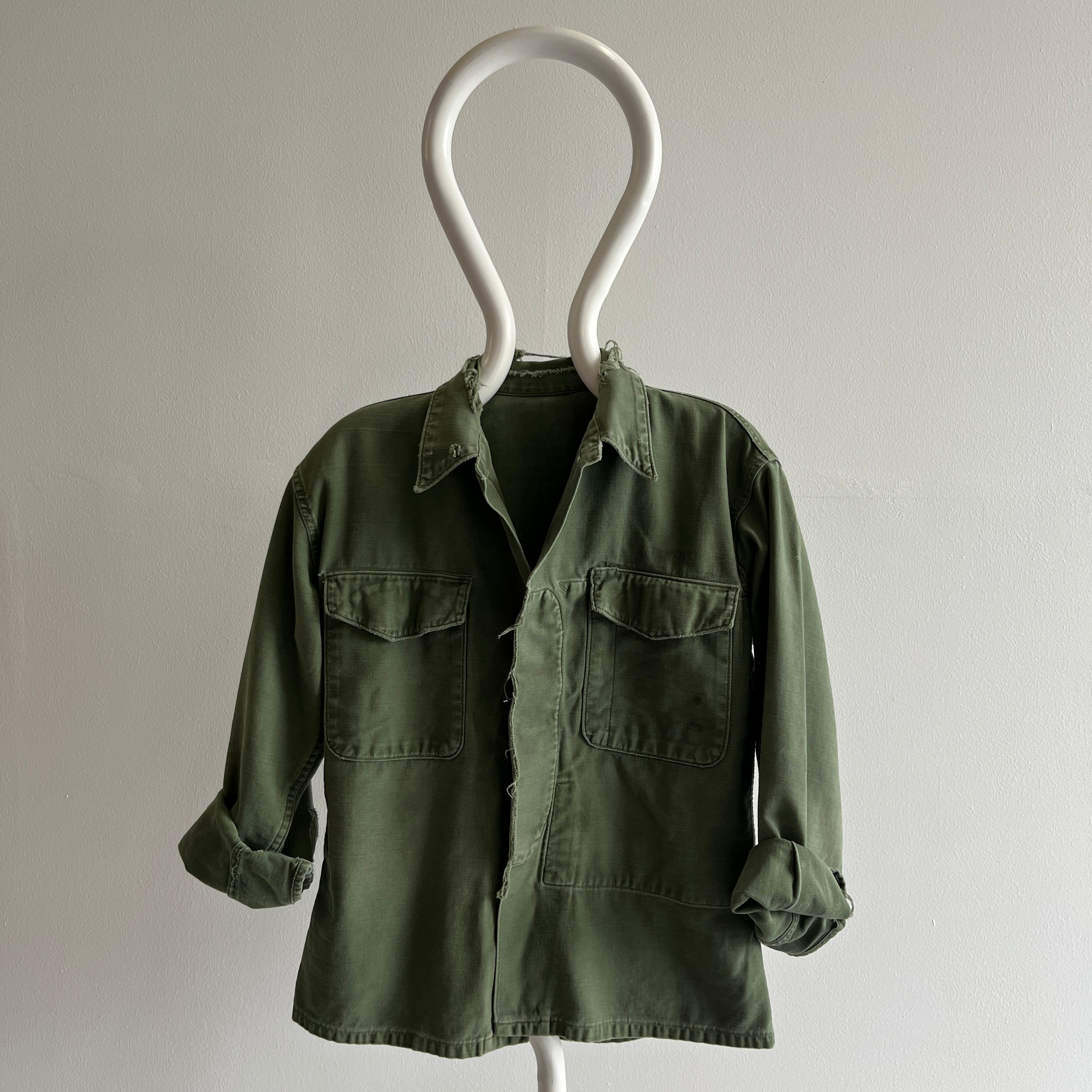 1970s Tattered Torn Worn Super Soft Women's Army Shirt with Interior Pocket - Collectible