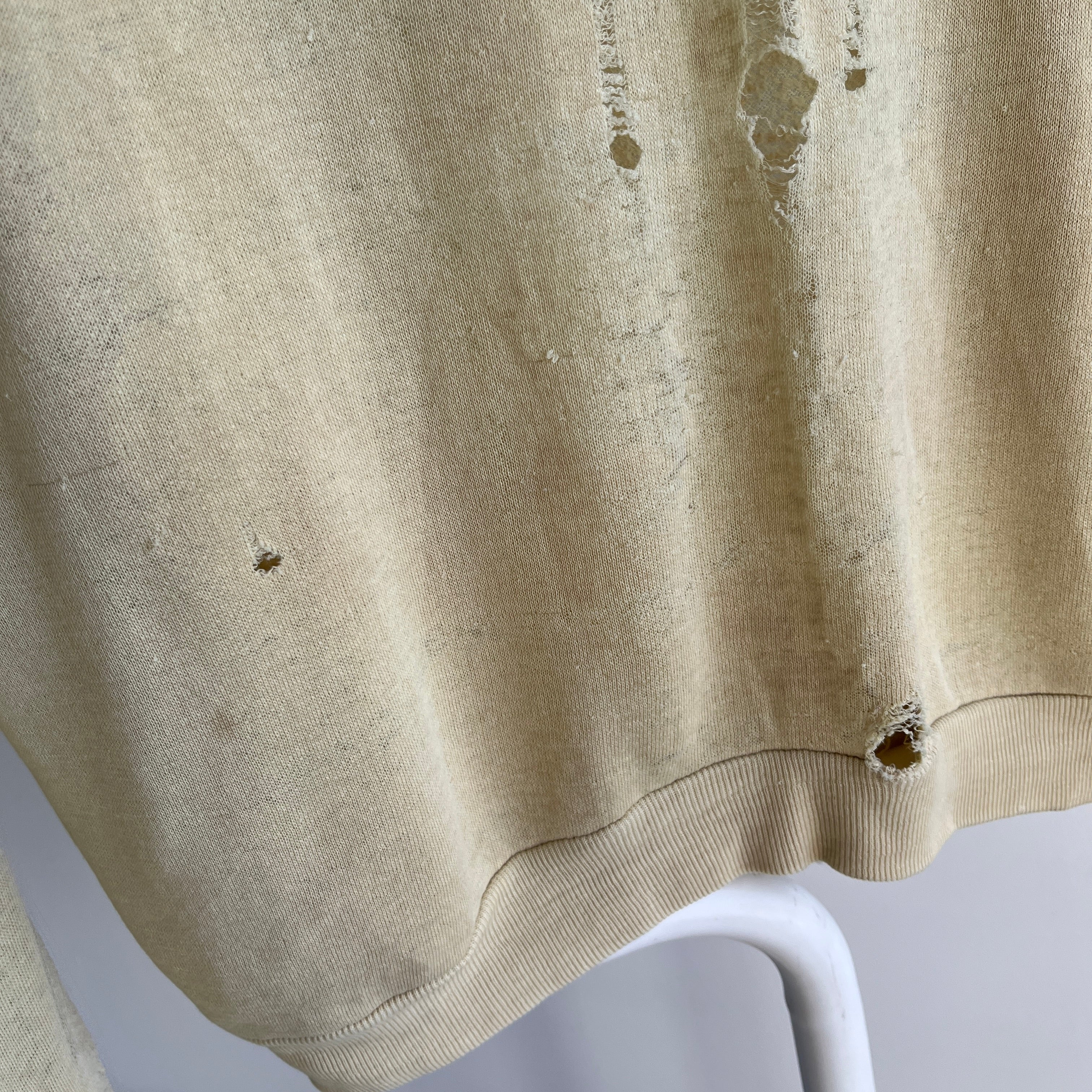 1970s Tissue Paper Thin and Sun Faded Blank Faded Khaki/Tan/English Breakfast with Milk Raglan