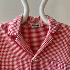 1960s/70s Red And White Houndstooth Pajama Top - Soft Lightweight Cotton Flannel