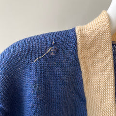 1940s Blue Wool Knit Cardigan - !!!!!!! VERY COOL