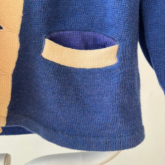 1940s Blue Wool Knit Cardigan - !!!!!!! VERY COOL