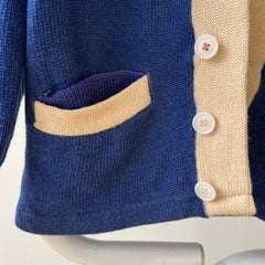 1940s Blue Wool Knit Cardigan - !!!!!!! VERY COOL