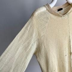 1970s Tissue Paper Thin and Sun Faded Blank Faded Khaki/Tan/English Breakfast with Milk Raglan