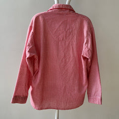 1960s/70s Red And White Houndstooth Pajama Top - Soft Lightweight Cotton Flannel