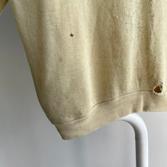 1970s Tissue Paper Thin and Sun Faded Blank Faded Khaki/Tan/English Breakfast with Milk Raglan