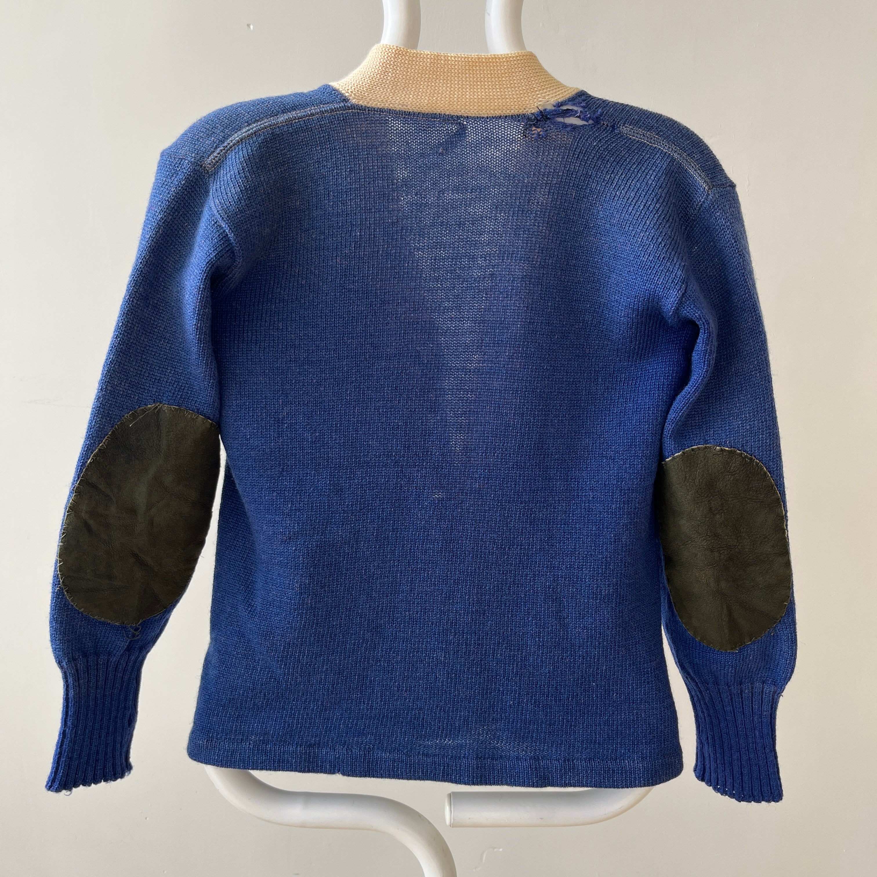 1940s Blue Wool Knit Cardigan - !!!!!!! VERY COOL