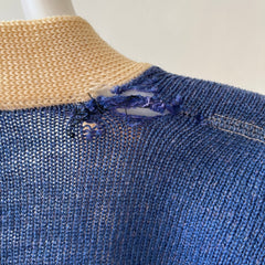 1940s Blue Wool Knit Cardigan - !!!!!!! VERY COOL