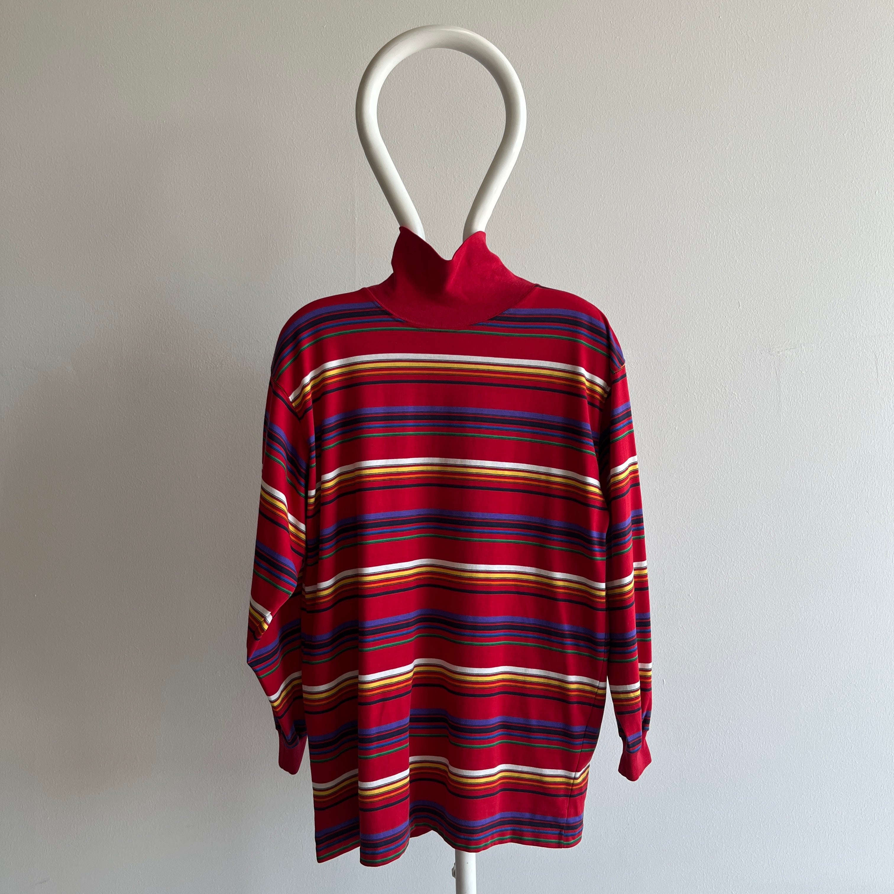 1980s Striped Long Sleeve Turtleneck T-Shirt