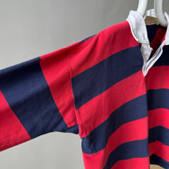 1980s Red and Navy St. John's Bay Awesome Rugby Shirt