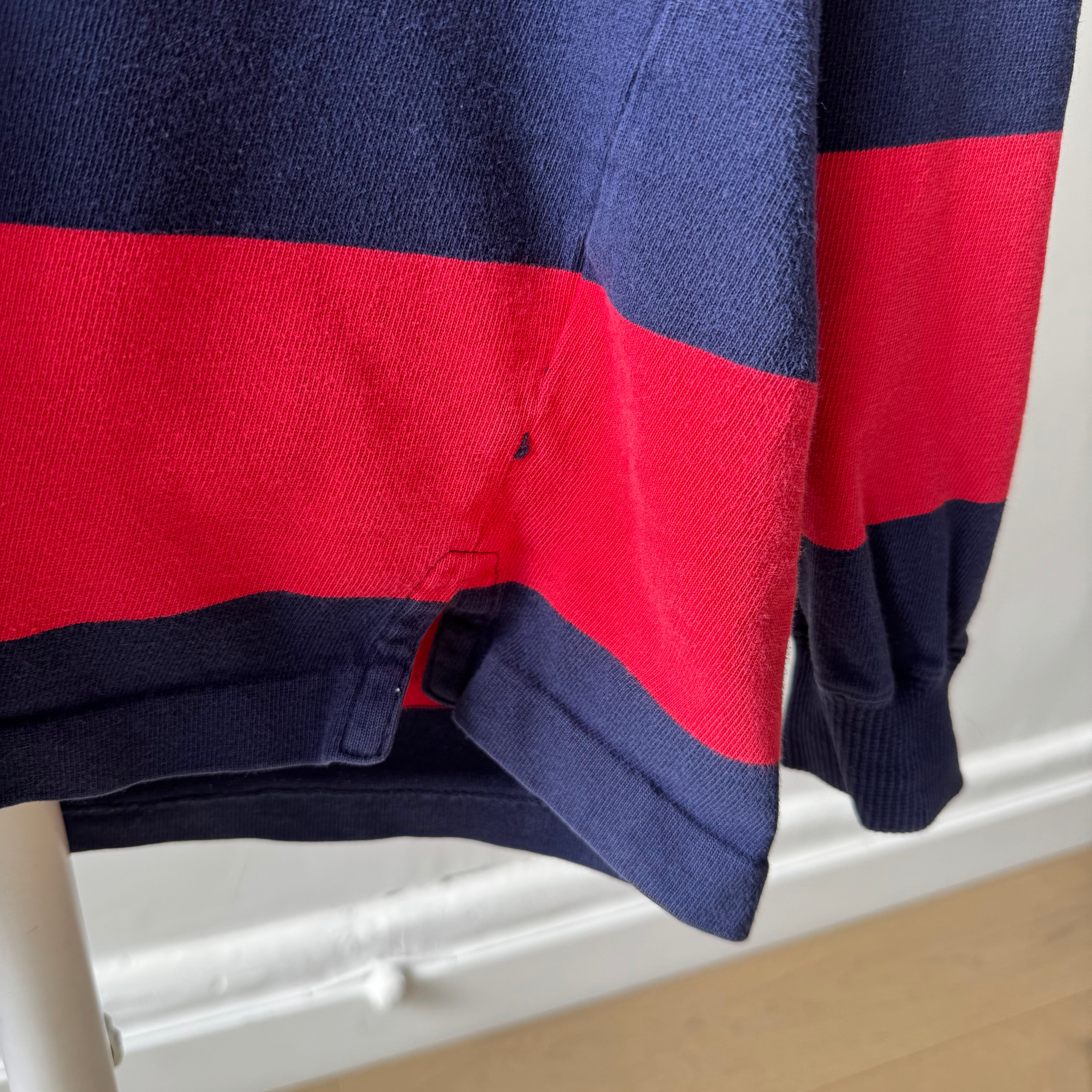 1980s Red and Navy St. John's Bay Awesome Rugby Shirt