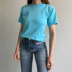 1980s Like New Sea Foam Blue Screen Stars T-Shirt with Mending on the backside