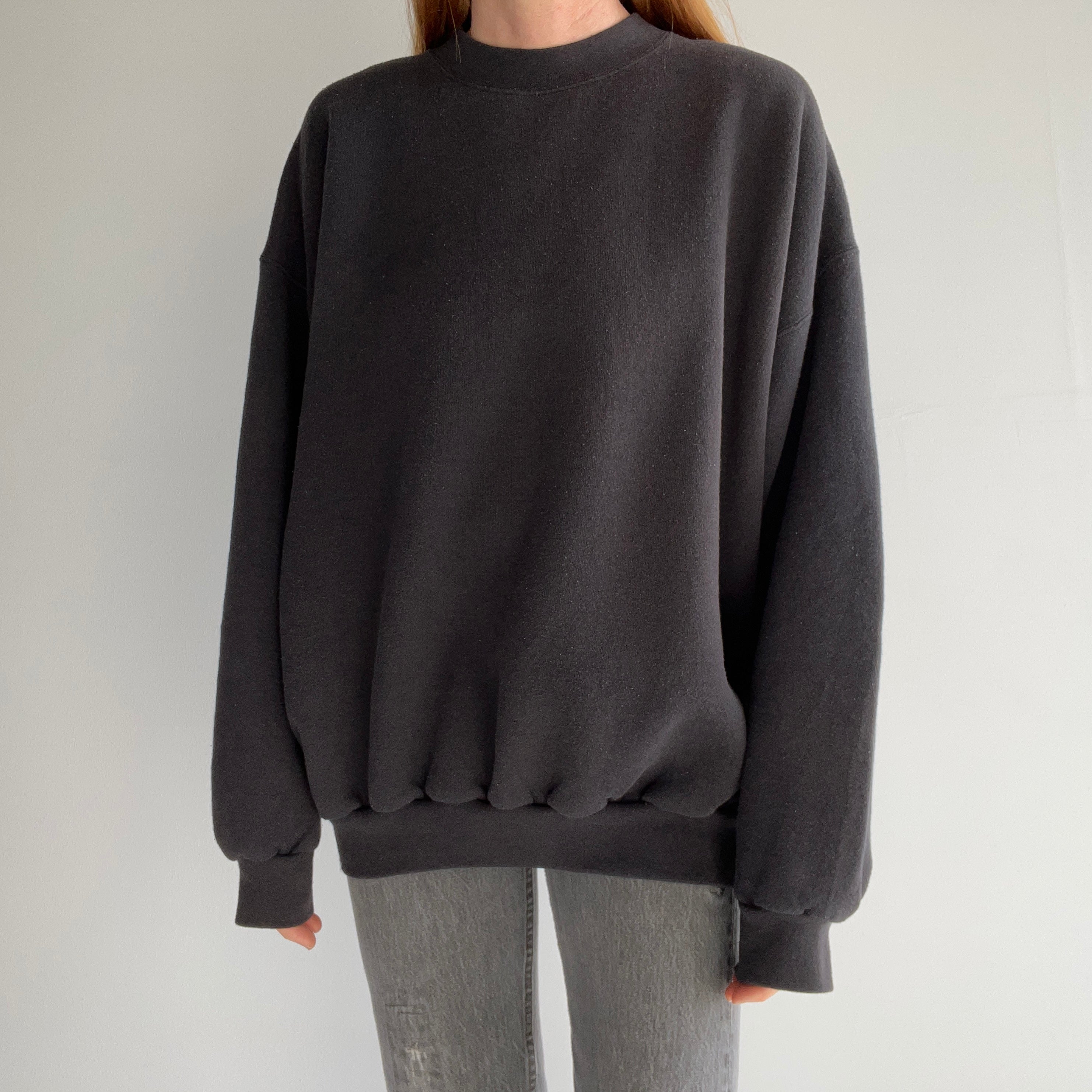 1990s Faded Blank Black Sweatshirt