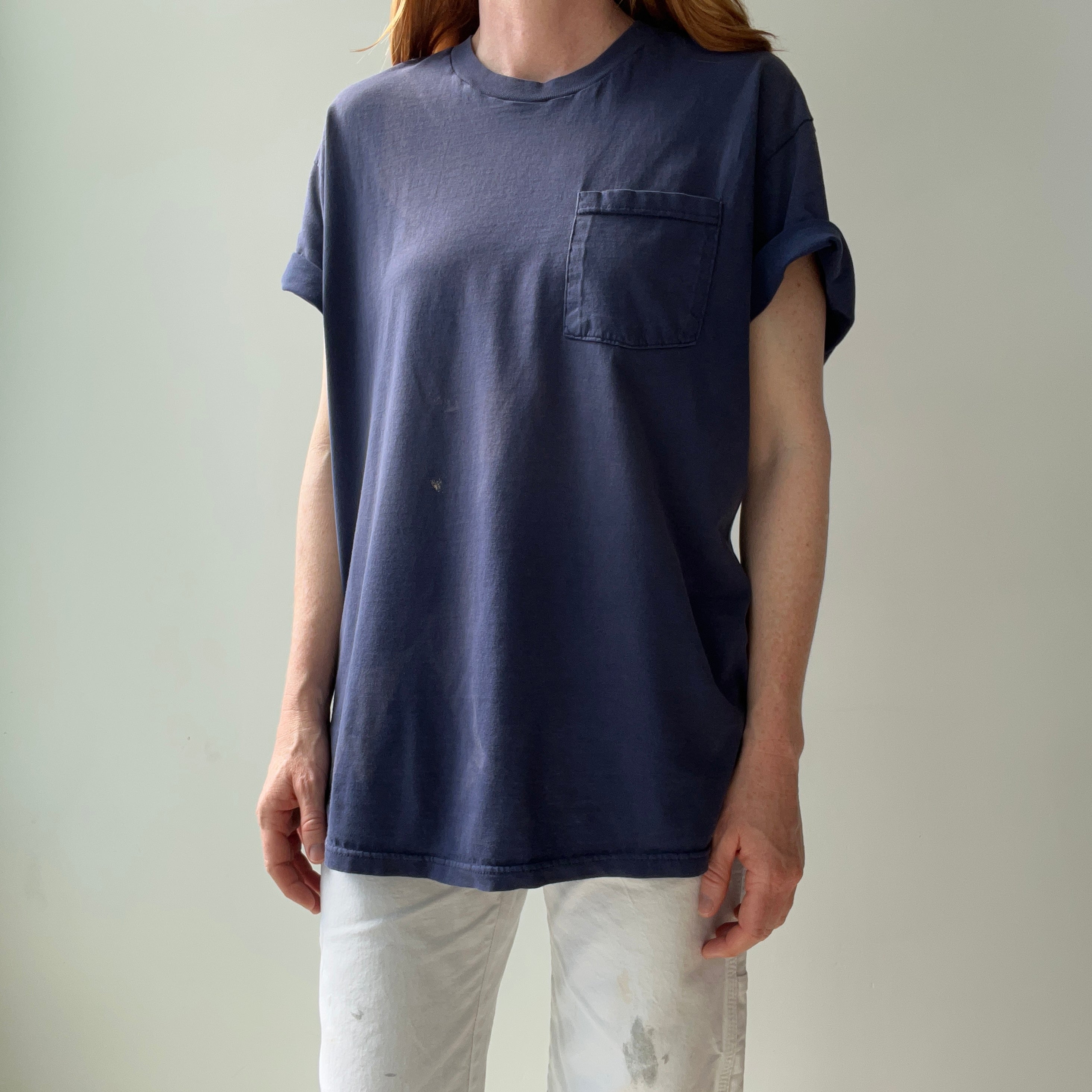 1990/2000s Epically Sun Faded and Worn DCQL Navy Pocket T-Shirt