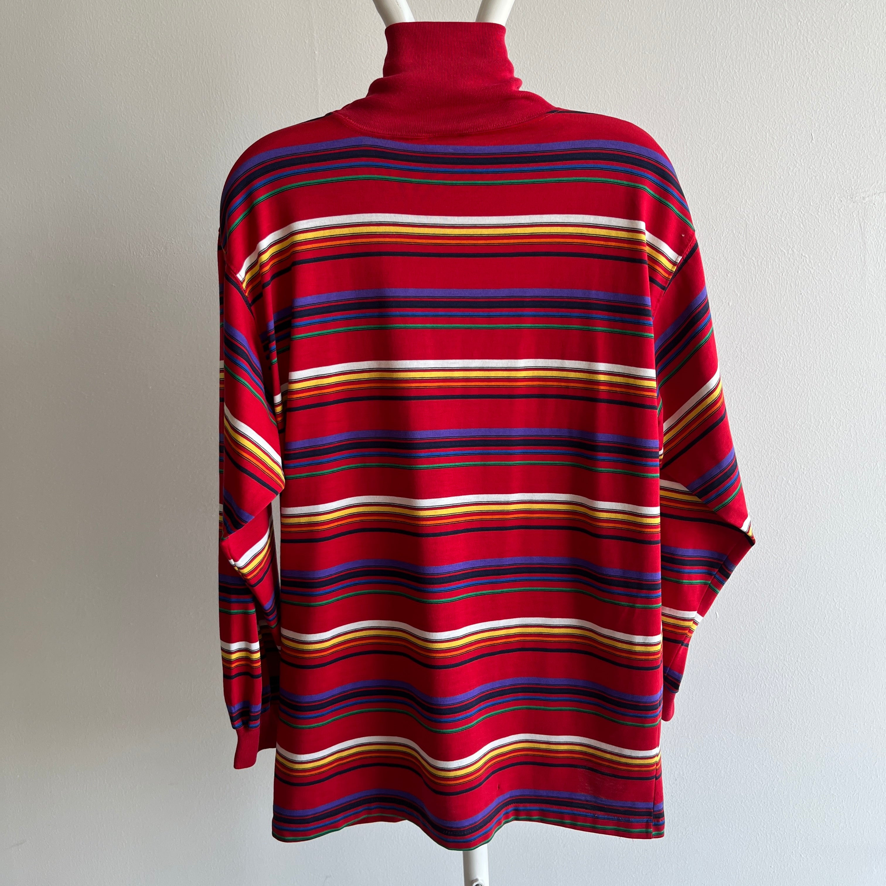 1980s Striped Long Sleeve Turtleneck T-Shirt