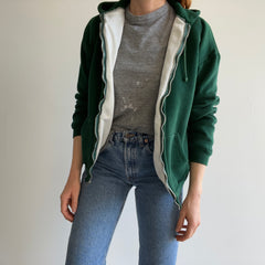 1970s Insulated Forest Green Hoodie with Contrast Stitching