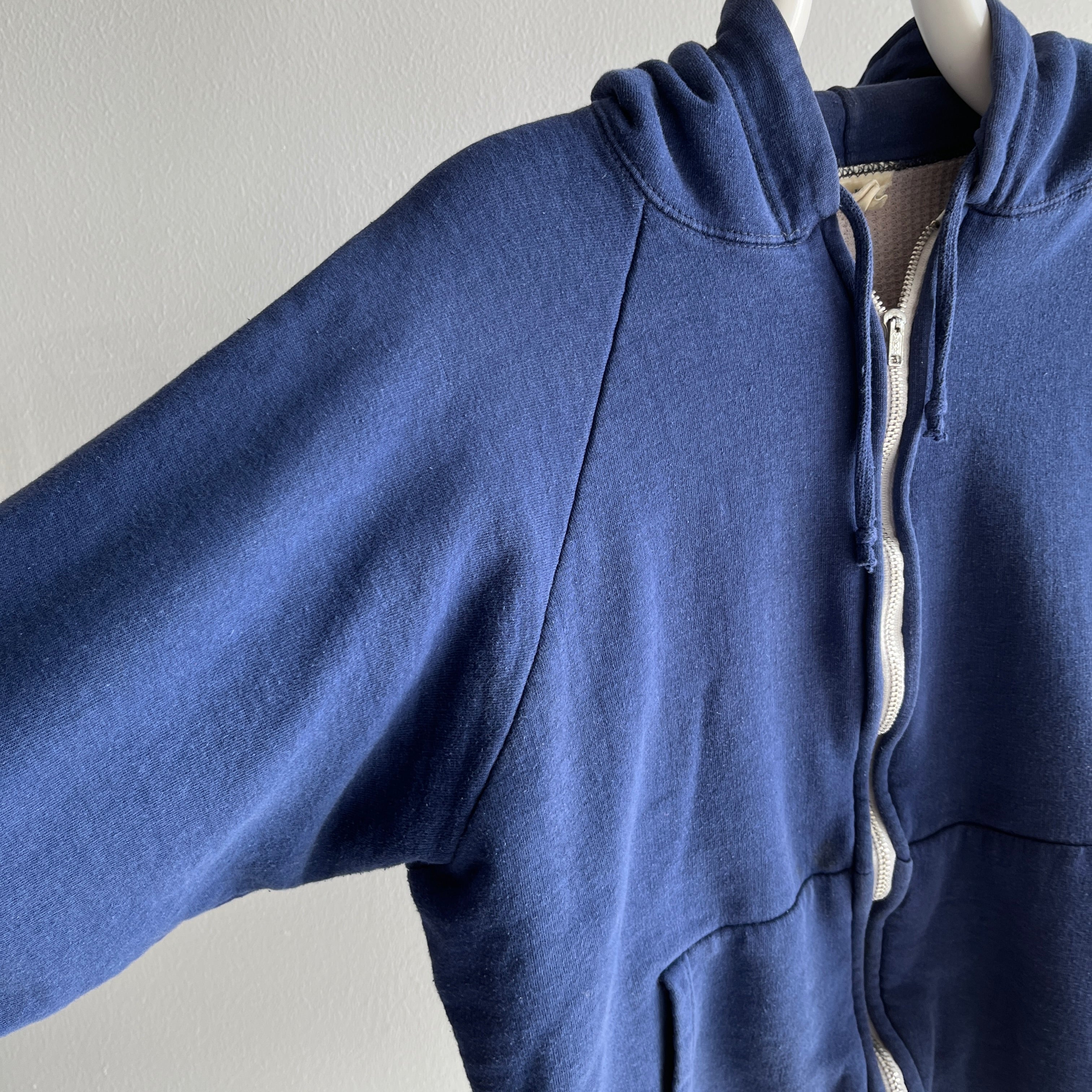1970/80s Navy Insulated Hoodie with White Contrast Zip