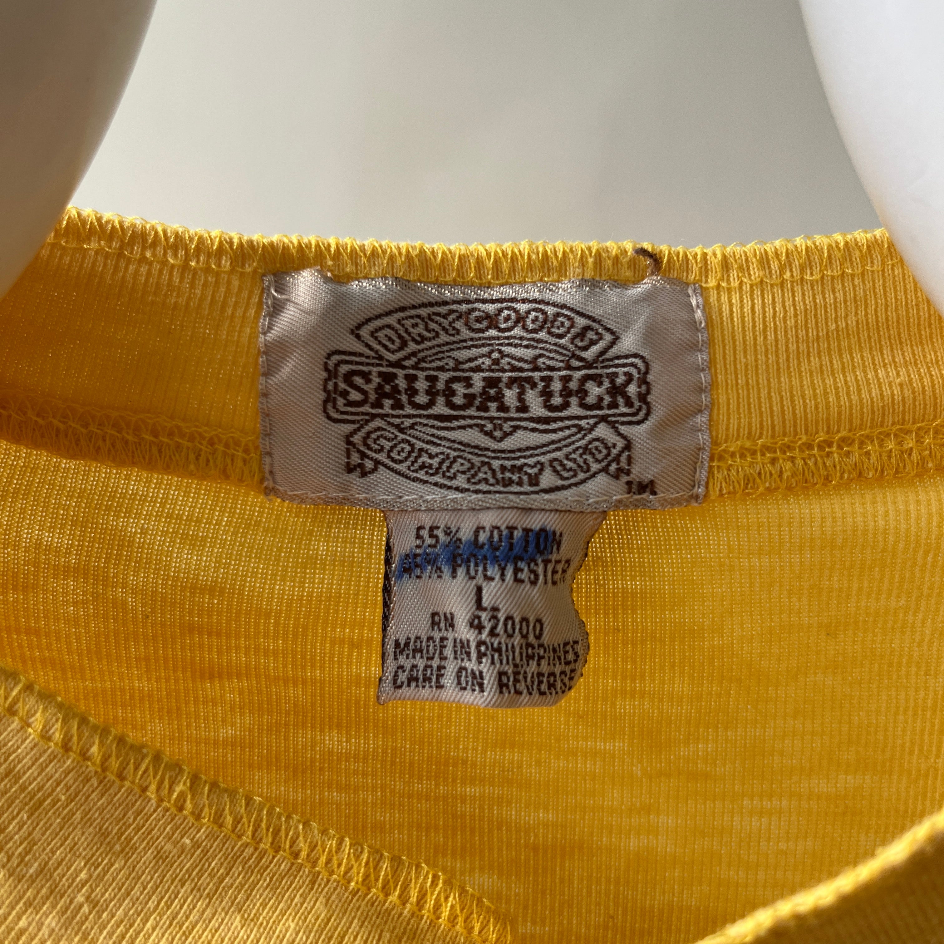 1980s Pastel Yellow Henley Long Sleeve T Shirt - !!!!