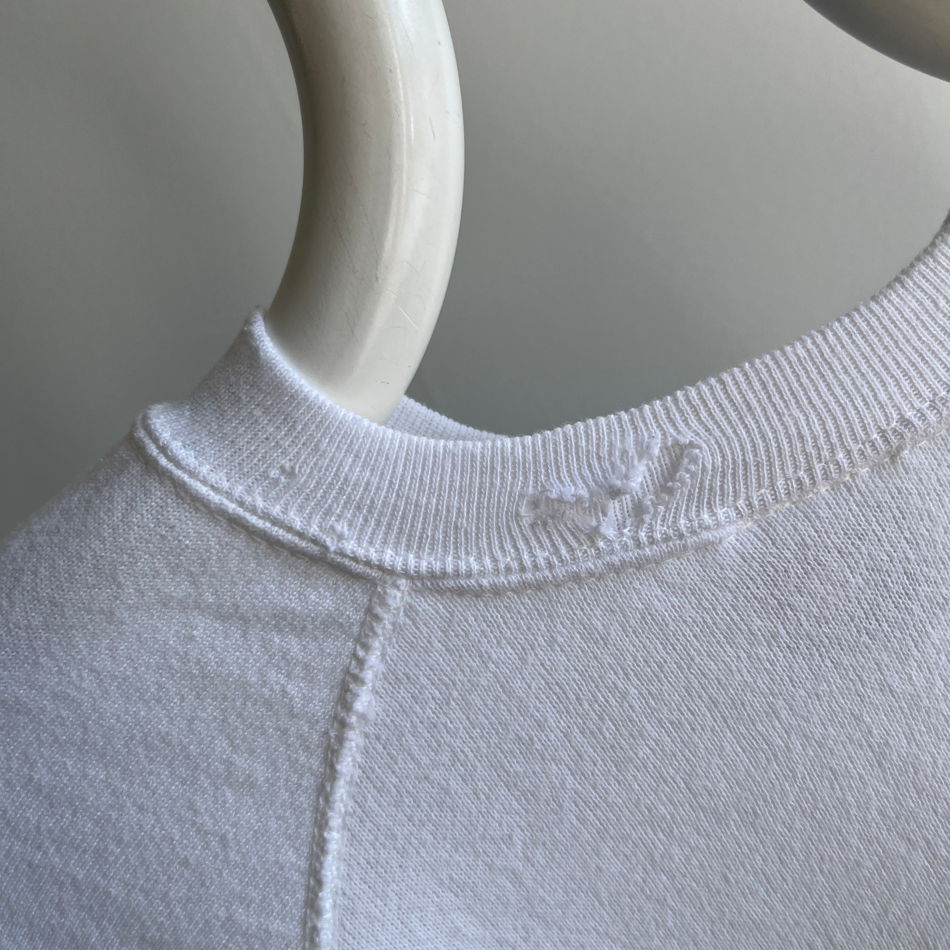 1980s Blank White Lightly Tattered Raglan Sweatshirt by Tultex